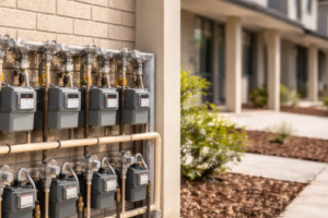 meters for gas mains for a multi townhouse development cover